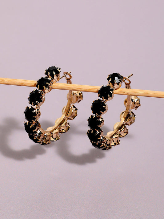 Gold-Plated Stone-Studded Circular Hoop Earrings