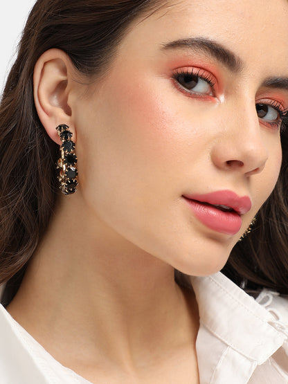 Gold-Plated Stone-Studded Circular Hoop Earrings