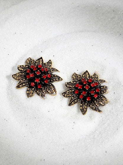 Gold-Plated Crystal Studded Floral Stud Earrings