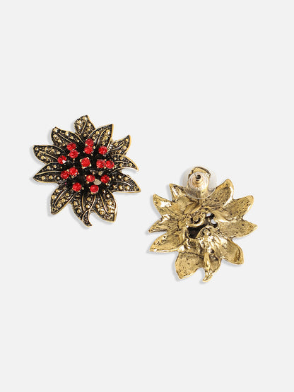 Gold-Plated Crystal Studded Floral Stud Earrings
