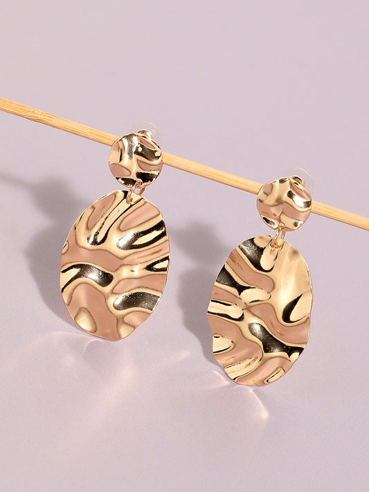 Gold-Plated Oval Shaped Drop Earrings
