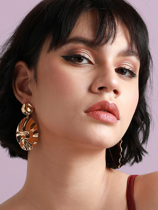 Gold-Plated Oval Shaped Drop Earrings
