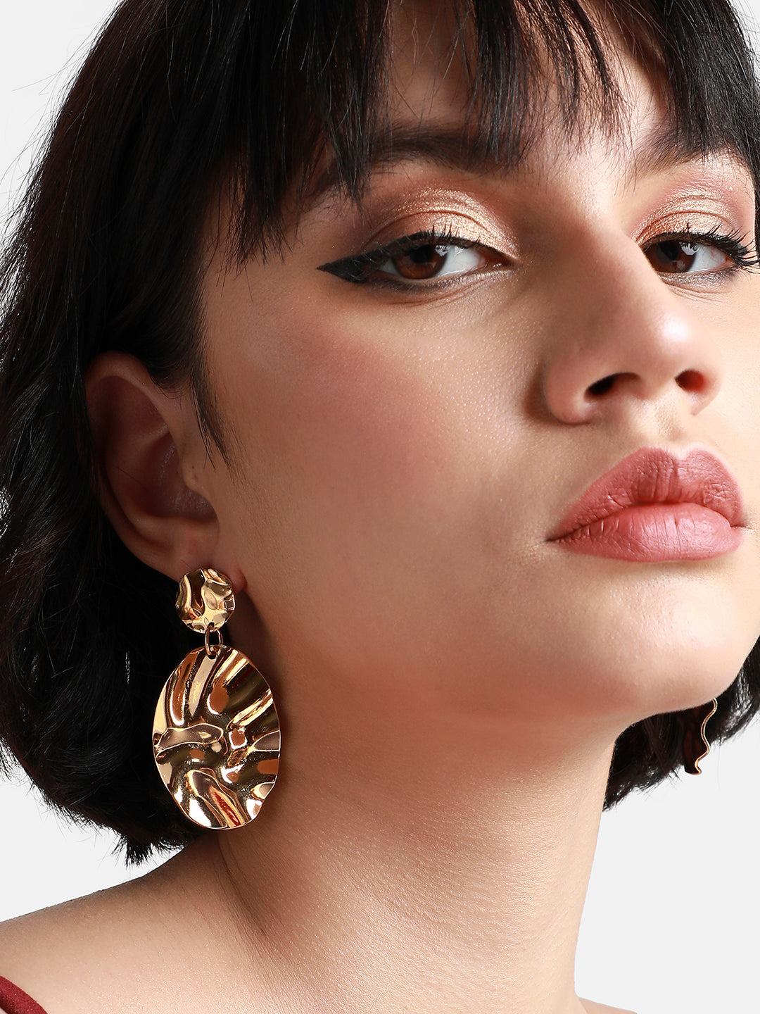 Gold-Plated Oval Shaped Drop Earrings