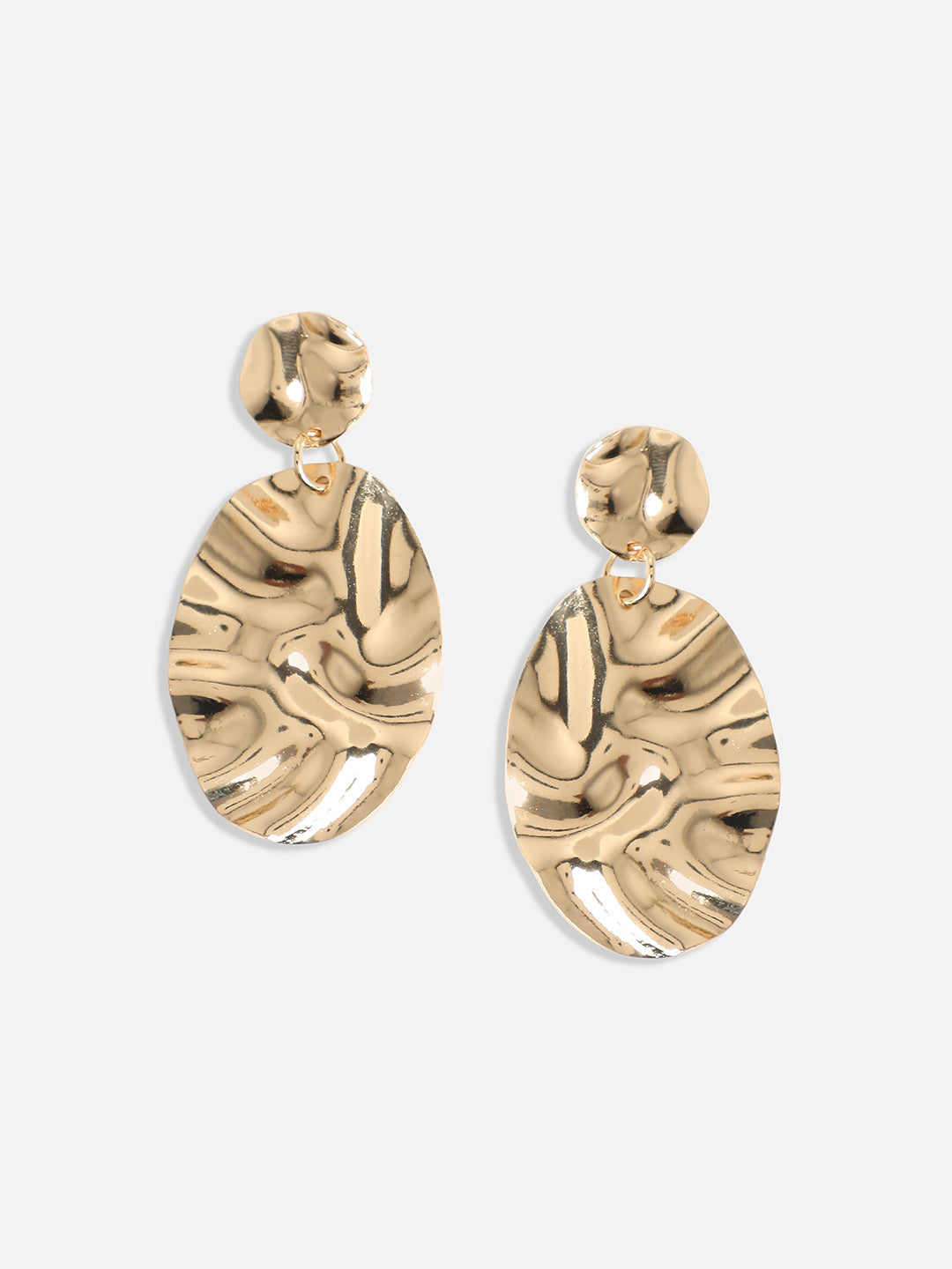 Gold-Plated Oval Shaped Drop Earrings