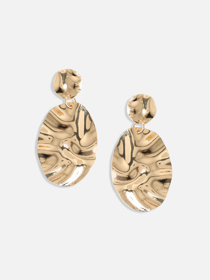 Gold-Plated Oval Shaped Drop Earrings