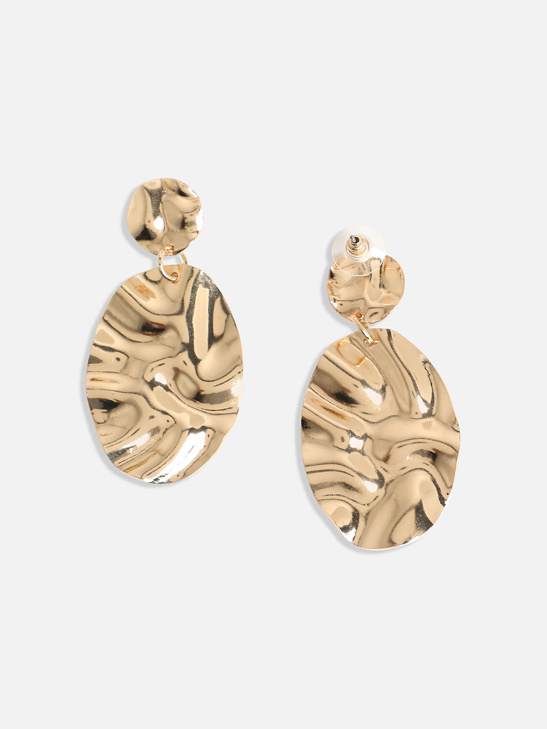 Gold-Plated Oval Shaped Drop Earrings