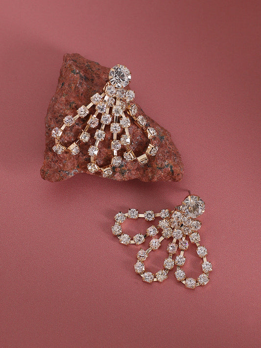 Gold Plated Stone Studded Drop Earrings
