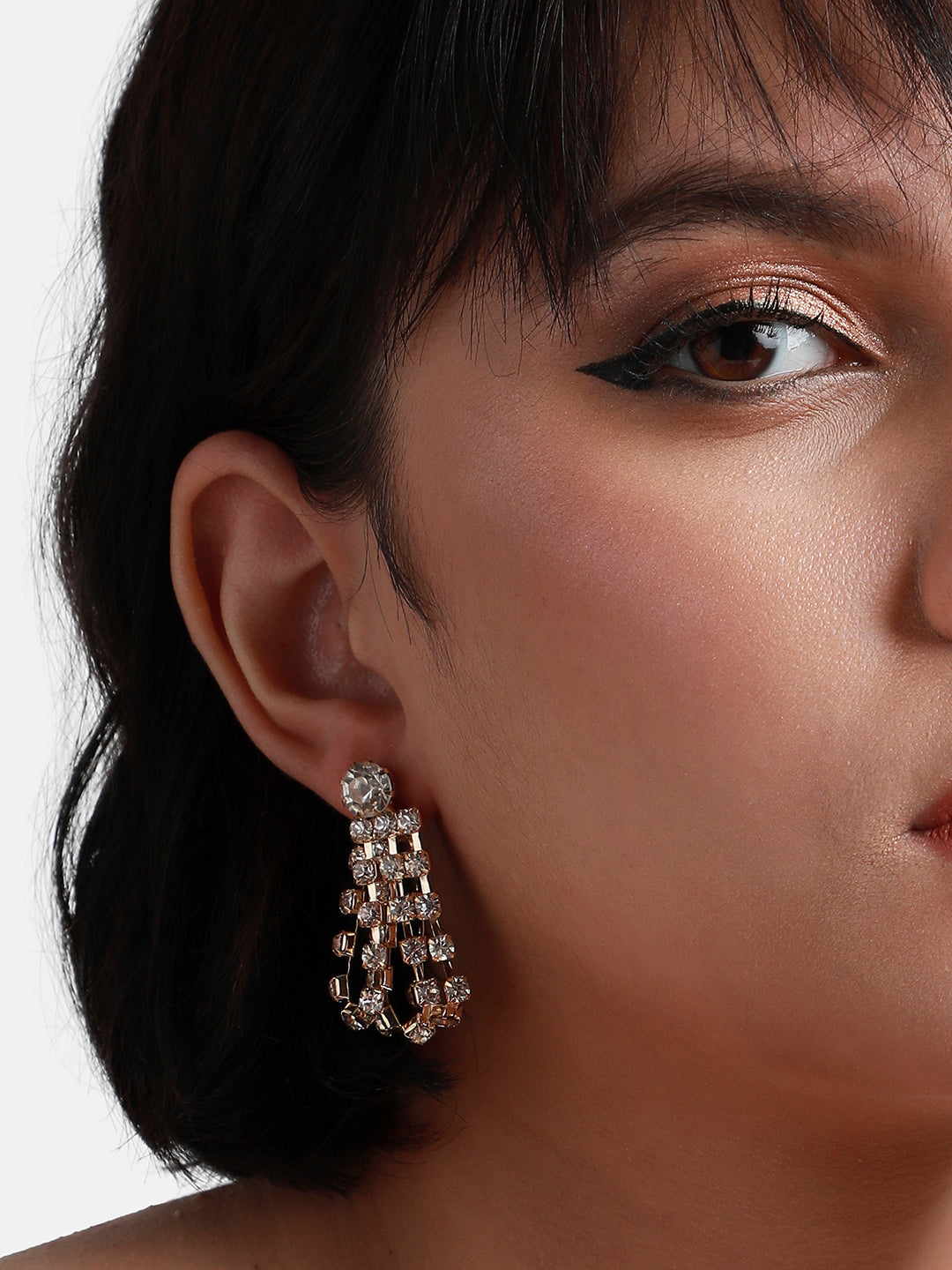 Gold Plated Stone Studded Drop Earrings