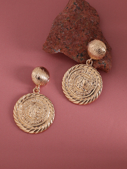 Gold-Plated Textured Contemporary Drop Earrings