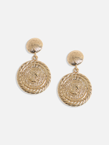 Gold-Plated Textured Contemporary Drop Earrings