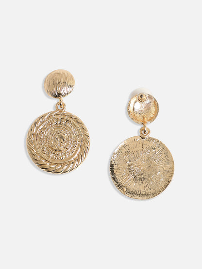 Gold-Plated Textured Contemporary Drop Earrings