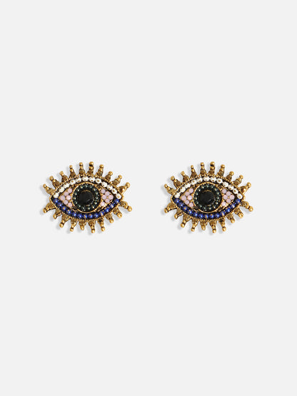 Gold-Plated Beaded Contemporary Evil Eye Stud Earrings