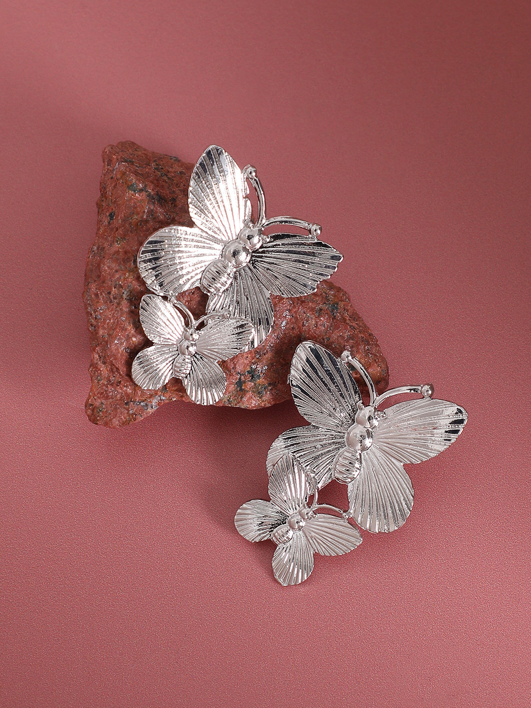 Silver-Plated Butterfly Shaped Drop Earrings