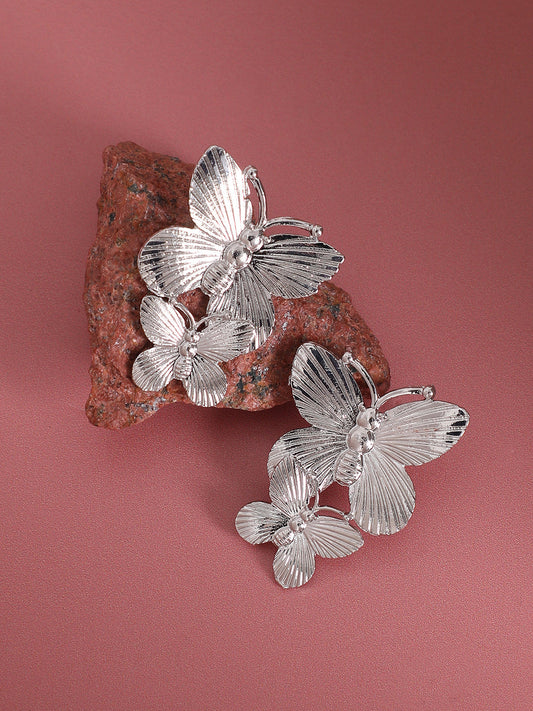 Silver-Plated Butterfly Shaped Drop Earrings