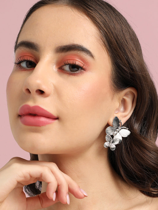 Silver-Plated Butterfly Shaped Drop Earrings