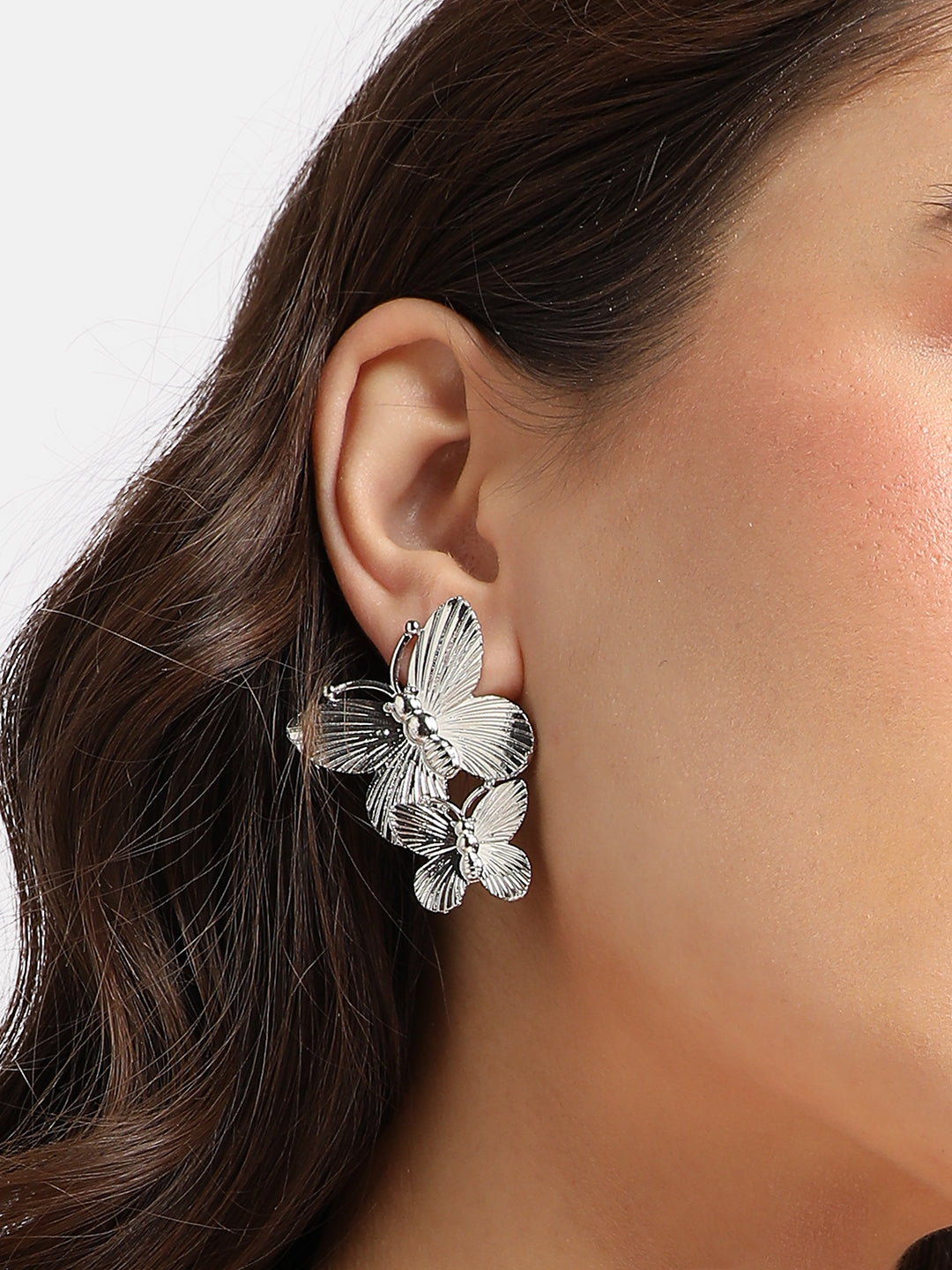 Silver-Plated Butterfly Shaped Drop Earrings