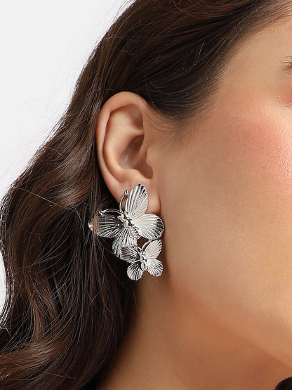 Silver-Plated Butterfly Shaped Drop Earrings