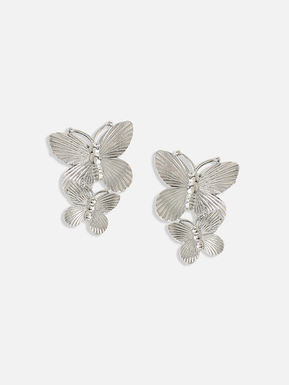 Silver-Plated Butterfly Shaped Drop Earrings