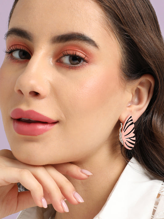Gold-Plated Stone-Studded Butterfly Enamel Drop Earrings