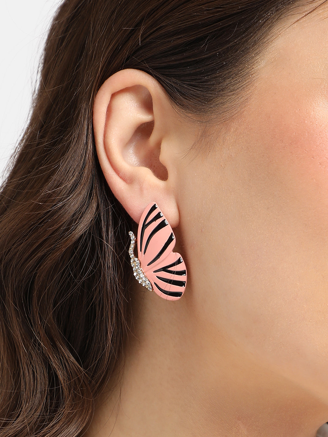 Gold-Plated Stone-Studded Butterfly Enamel Drop Earrings