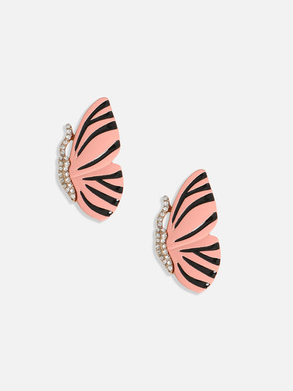Gold-Plated Stone-Studded Butterfly Enamel Drop Earrings