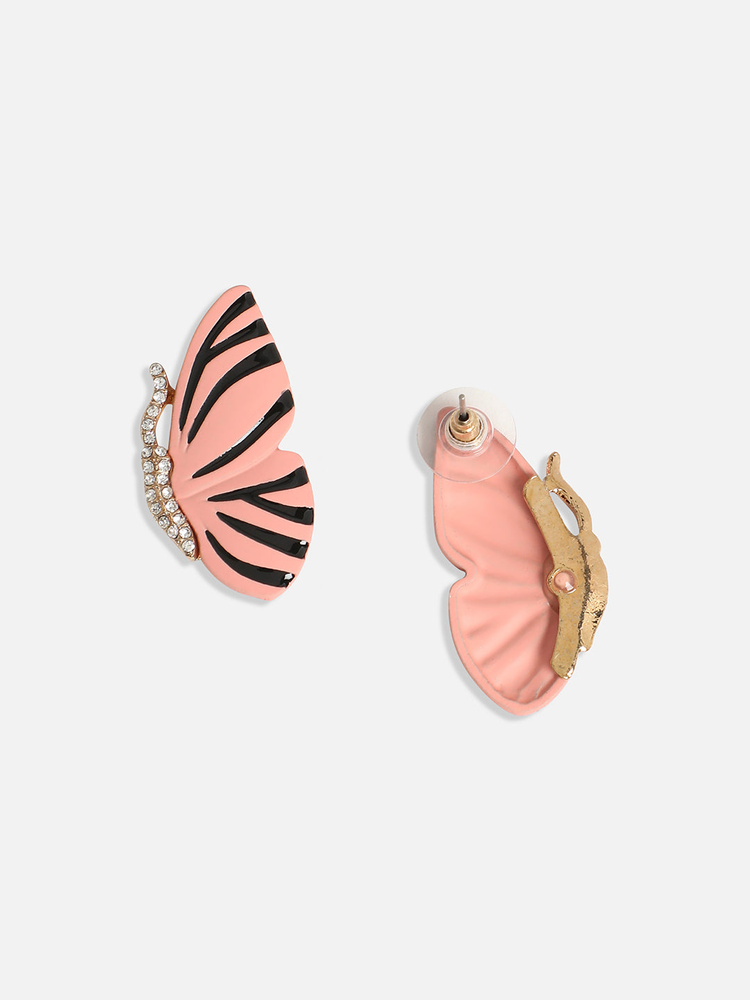 Gold-Plated Stone-Studded Butterfly Enamel Drop Earrings