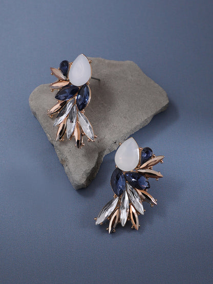 Gold-Plated Crystal-Studded Contemporary Drop Earrings