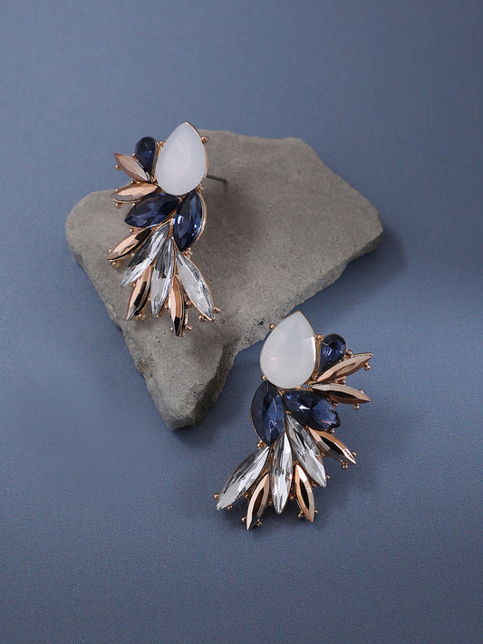 Gold-Plated Crystal-Studded Contemporary Drop Earrings