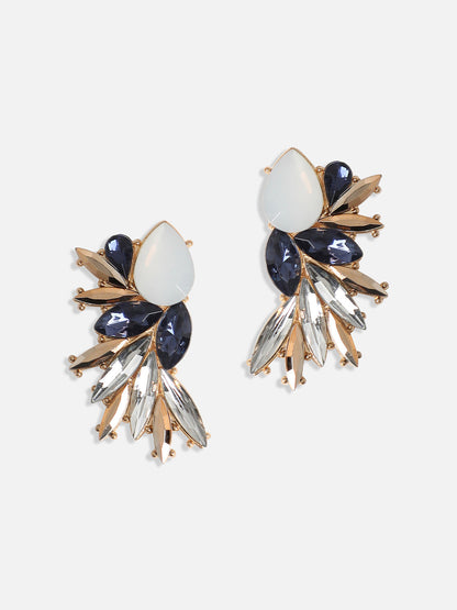 Gold-Plated Crystal-Studded Contemporary Drop Earrings
