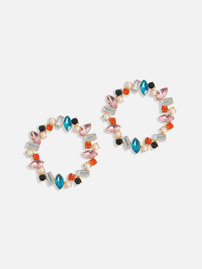 Gold-Plated Crystal Studded Circular Hoop Earrings
