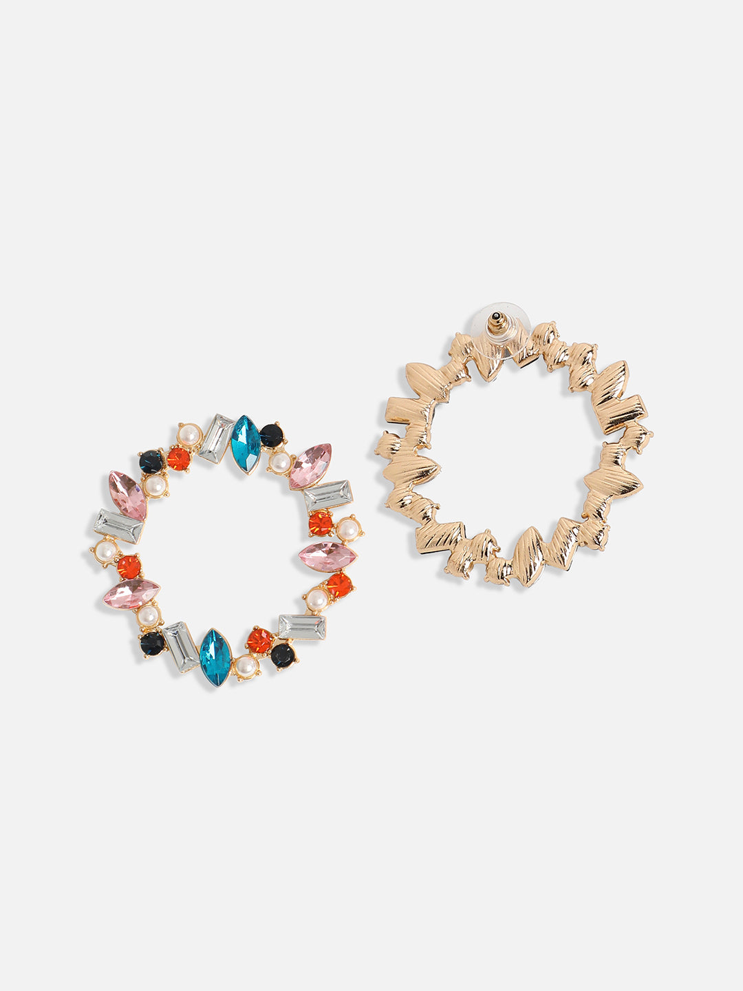 Gold-Plated Crystal Studded Circular Hoop Earrings