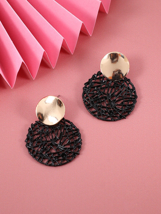 Gold-Plated Textured Circular Drop Earrings