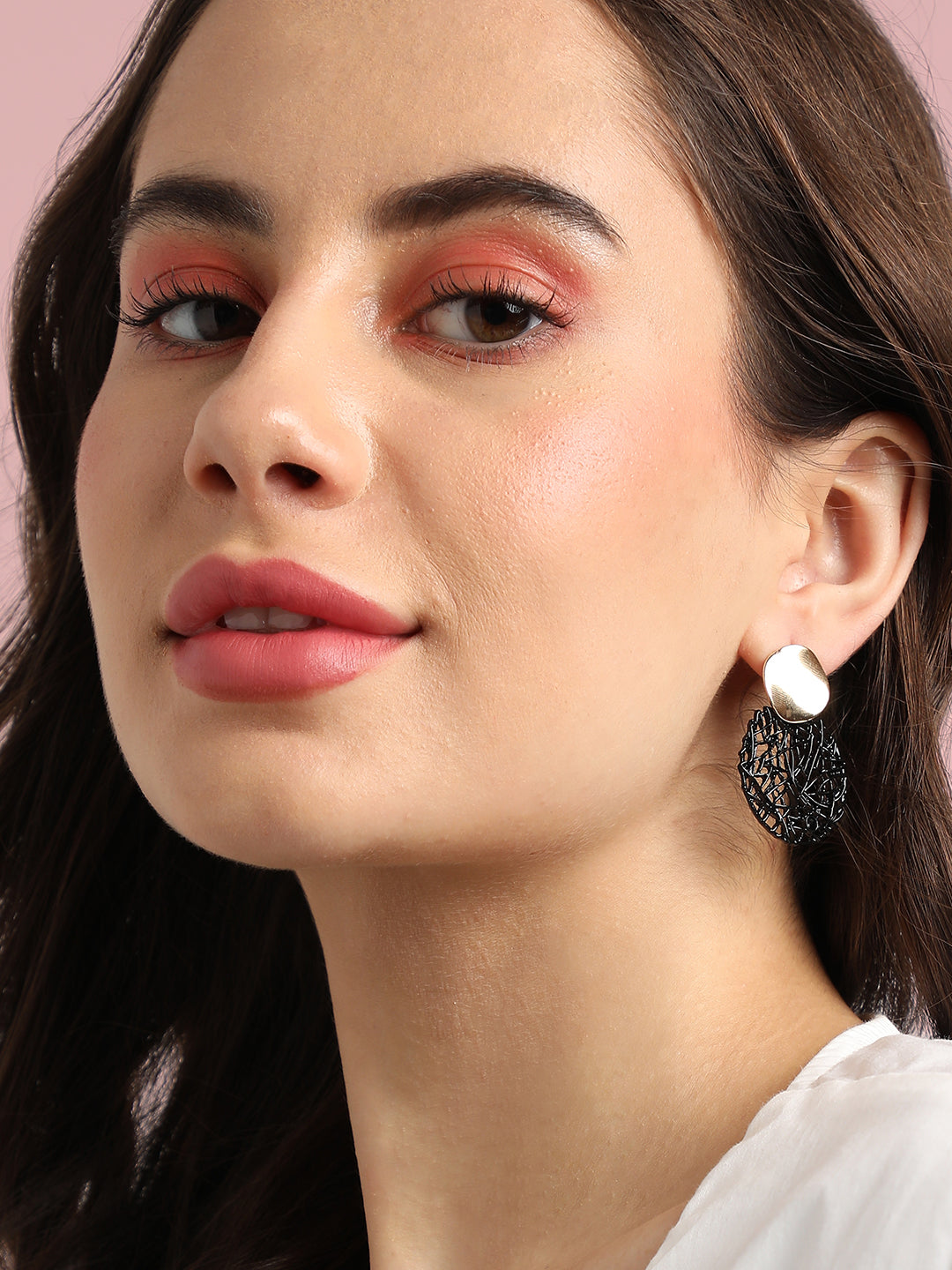 Gold-Plated Textured Circular Drop Earrings