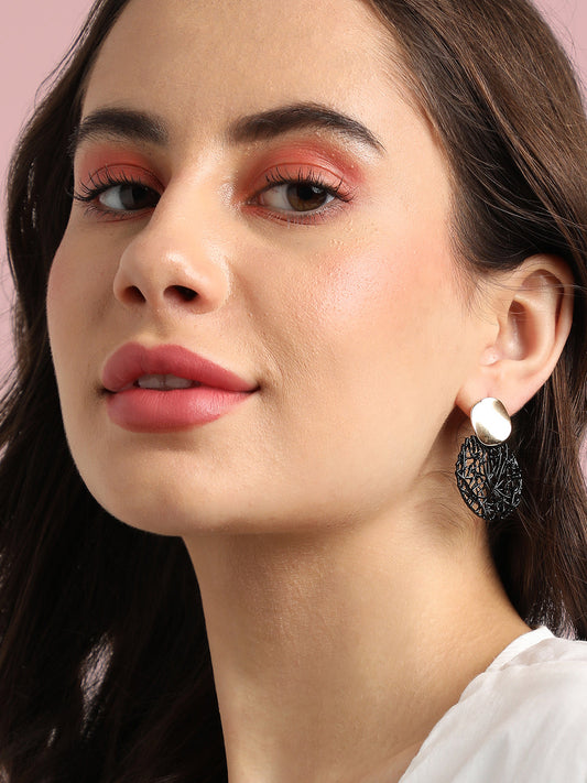 Gold-Plated Textured Circular Drop Earrings