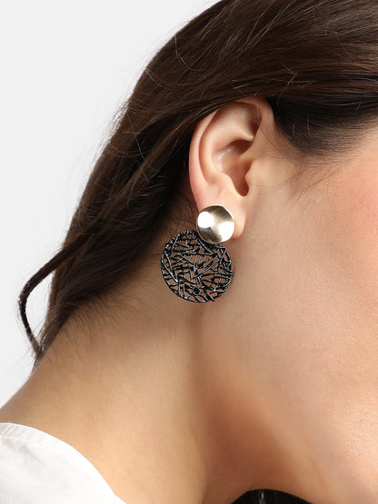 Gold-Plated Textured Circular Drop Earrings