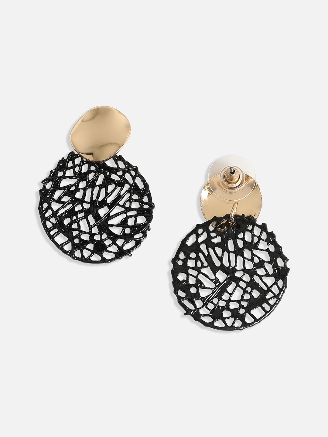 Gold-Plated Textured Circular Drop Earrings
