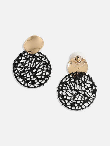 Gold-Plated Textured Circular Drop Earrings