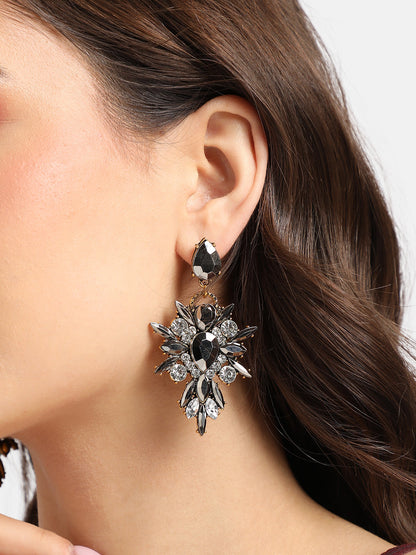 Gold-Plated Crystal-Studded Contemporary Drop Earrings