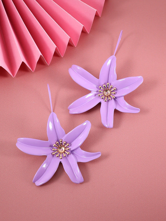 Gold Plated Stone Studded Floral Studs Earrings
