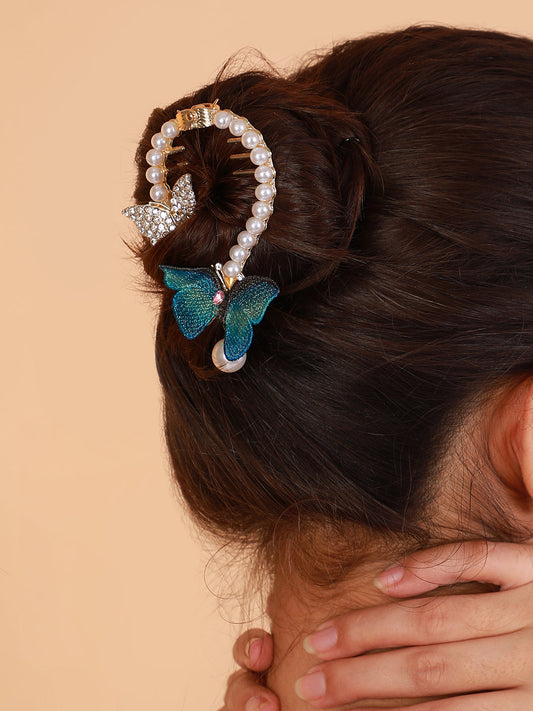The Papillon Banana Clip - Azure Blue-SOHIHC6139