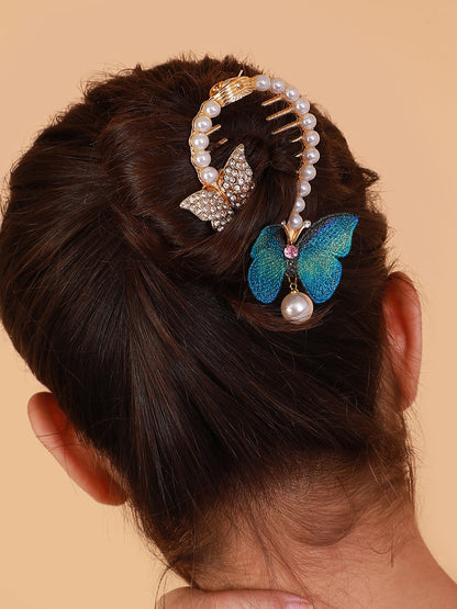 The Papillon Banana Clip - Azure Blue-SOHIHC6139
