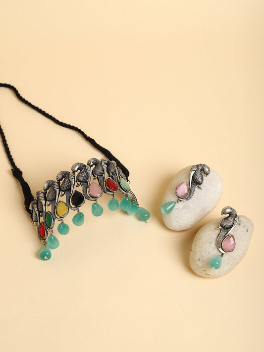 The Tavus Jewellery Set - Antique Silver-SOHIJS6248