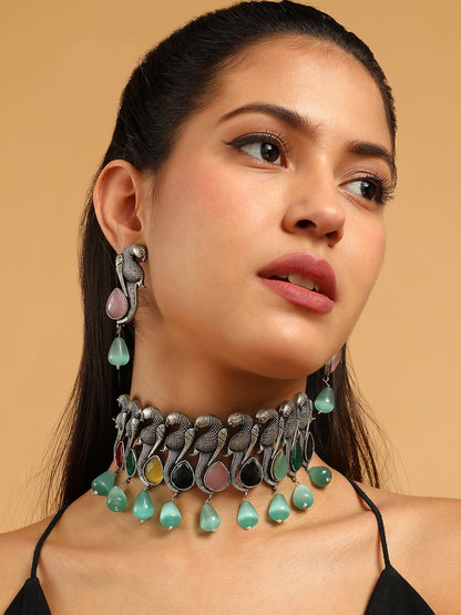 The Tavus Jewellery Set - Antique Silver-SOHIJS6248