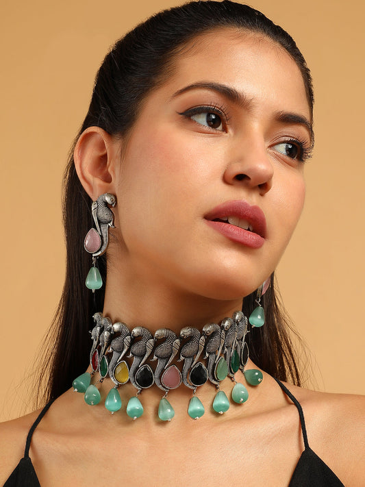 The Tavus Jewellery Set - Antique Silver-SOHIJS6248