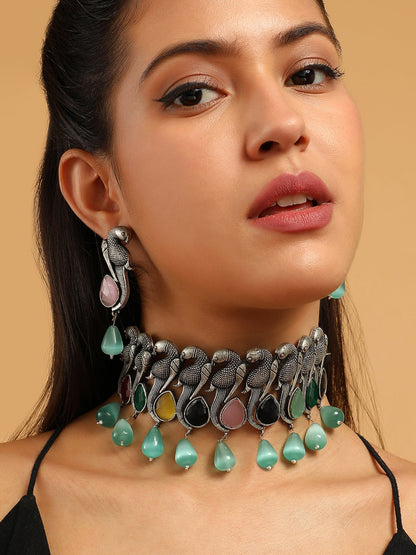 The Tavus Jewellery Set - Antique Silver-SOHIJS6248