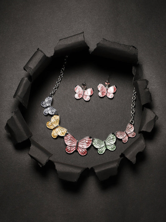Silver-Plated Pastel Butterfly Jewellery Set