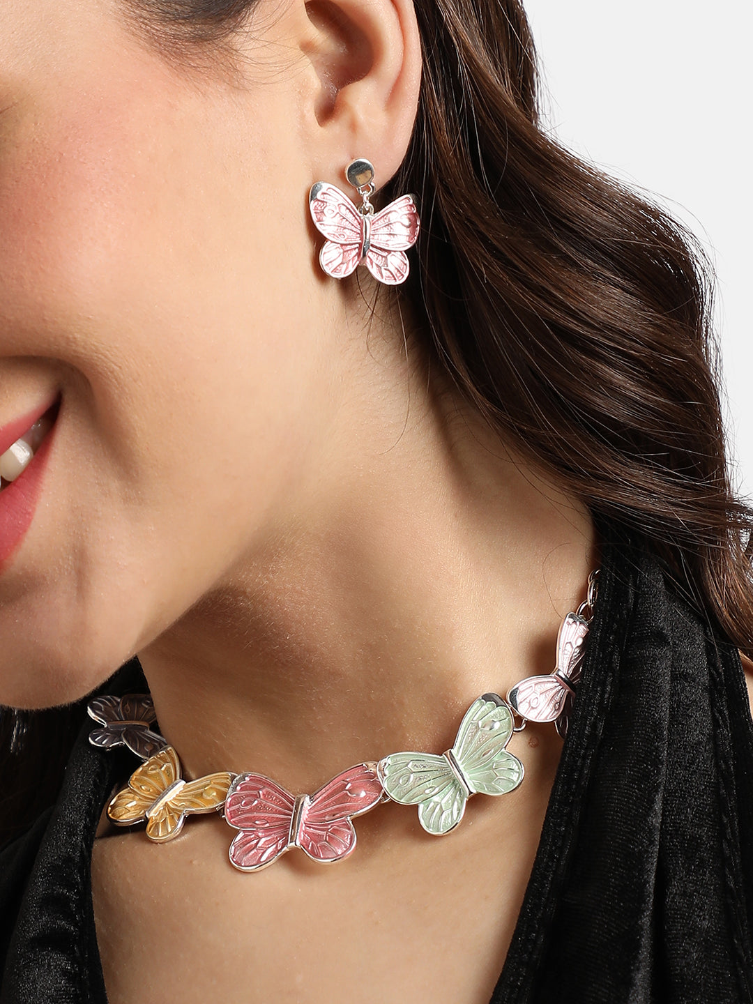 Silver-Plated Pastel Butterfly Jewellery Set