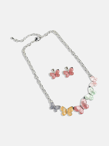 Silver-Plated Pastel Butterfly Jewellery Set