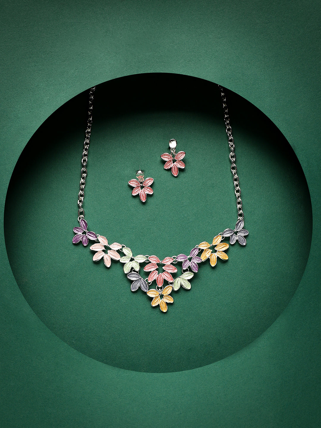 Silver-Plated Pastel Foliage Jewellery Set