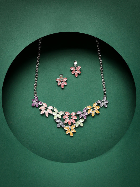Silver-Plated Pastel Foliage Jewellery Set